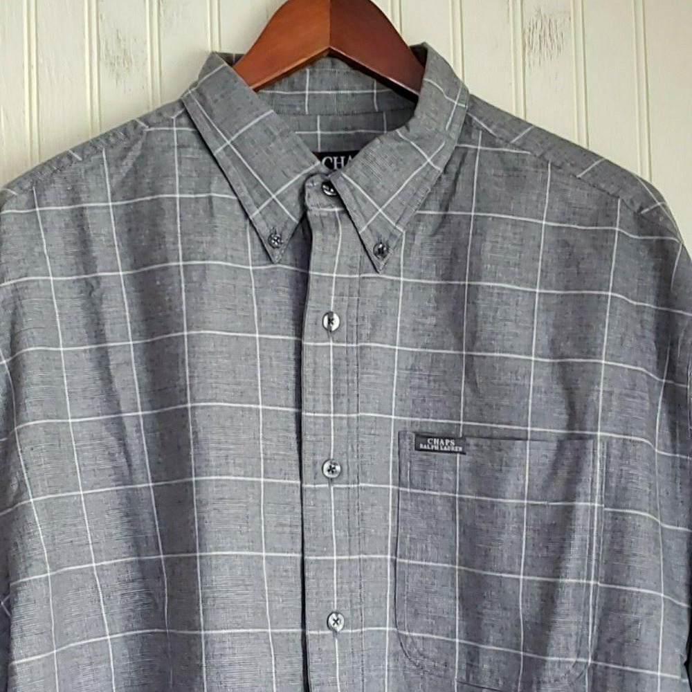 Chaps Ralph Lauren Shirt Mens Large Gray Check Long Sleeve Button-Down Casual